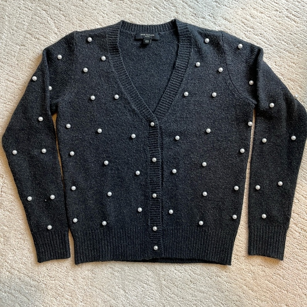Ann Taylor V-neck Cardigan With Pearls